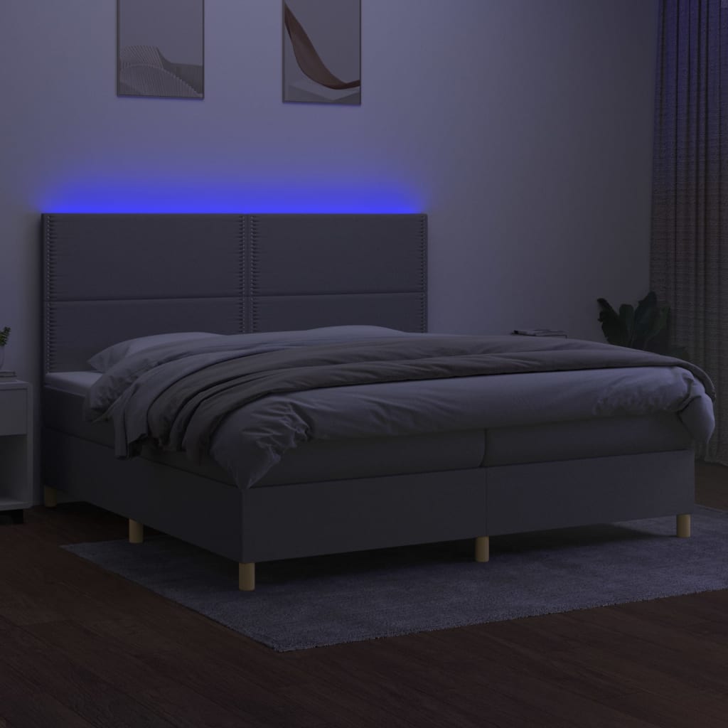 Sommier à lattes de lit matelas et LED Gris clair 200x200 cm - XIOS