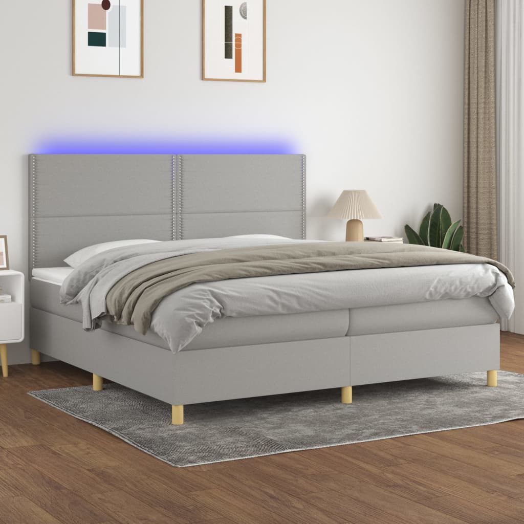 Sommier à lattes de lit matelas et LED Gris clair 200x200 cm - XIOS