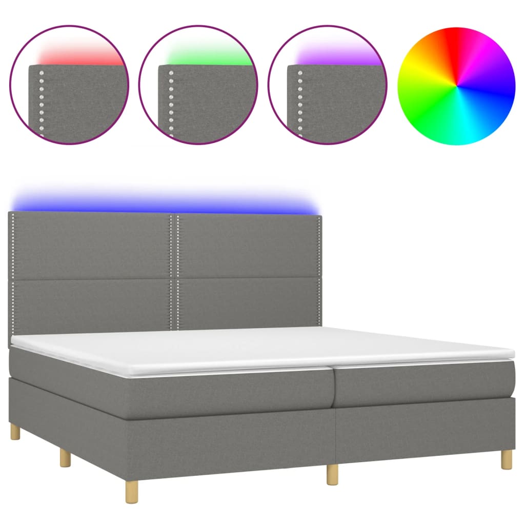 Sommier à lattes de lit et matelas et LED Gris foncé 200x200 cm - XIOS