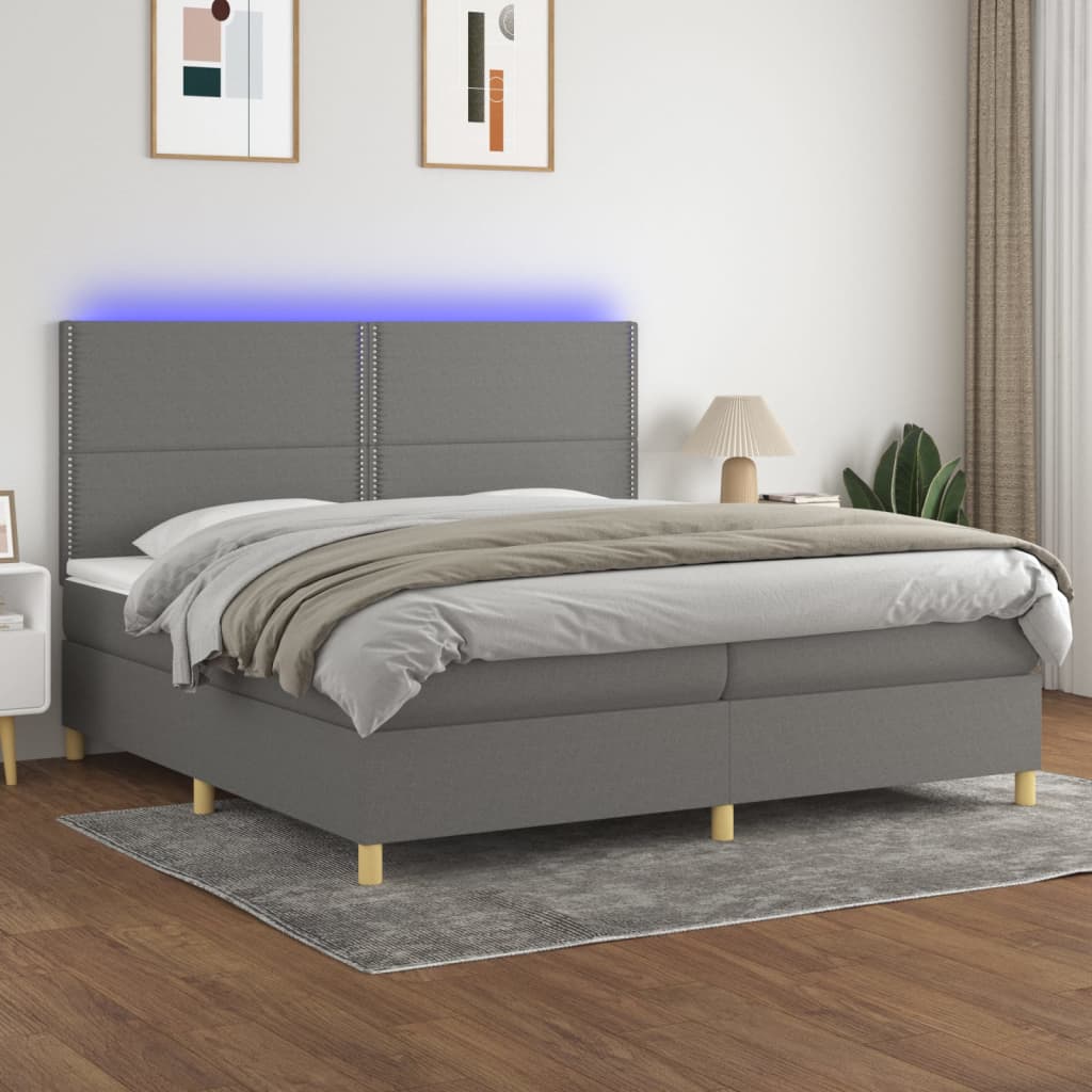 Sommier à lattes de lit et matelas et LED Gris foncé 200x200 cm - XIOS