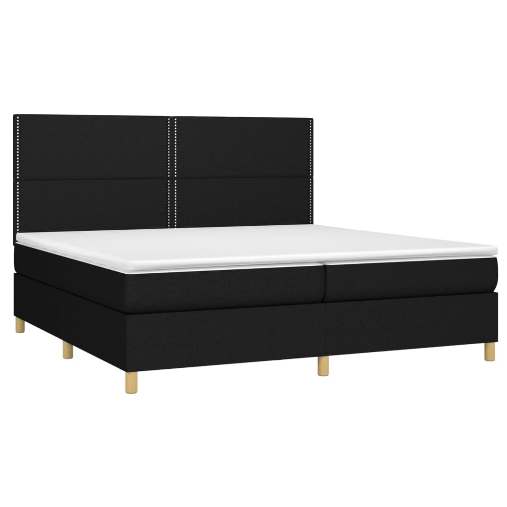 Sommier à lattes de lit et matelas et LED Noir 200x200 cm Tissu - XIOS
