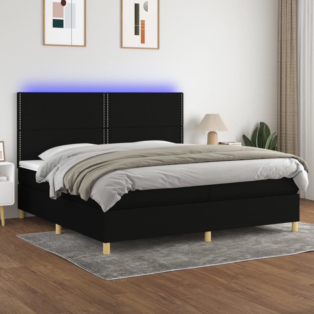 Sommier à lattes de lit et matelas et LED Noir 200x200 cm Tissu - XIOS