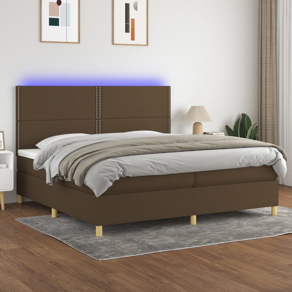 Sommier à lattes de lit matelas et LED Marron foncé 200x200 cm - XIOS