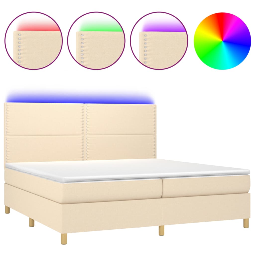 Sommier à lattes de lit et matelas et LED Crème 200x200cm Tissu - XIOS