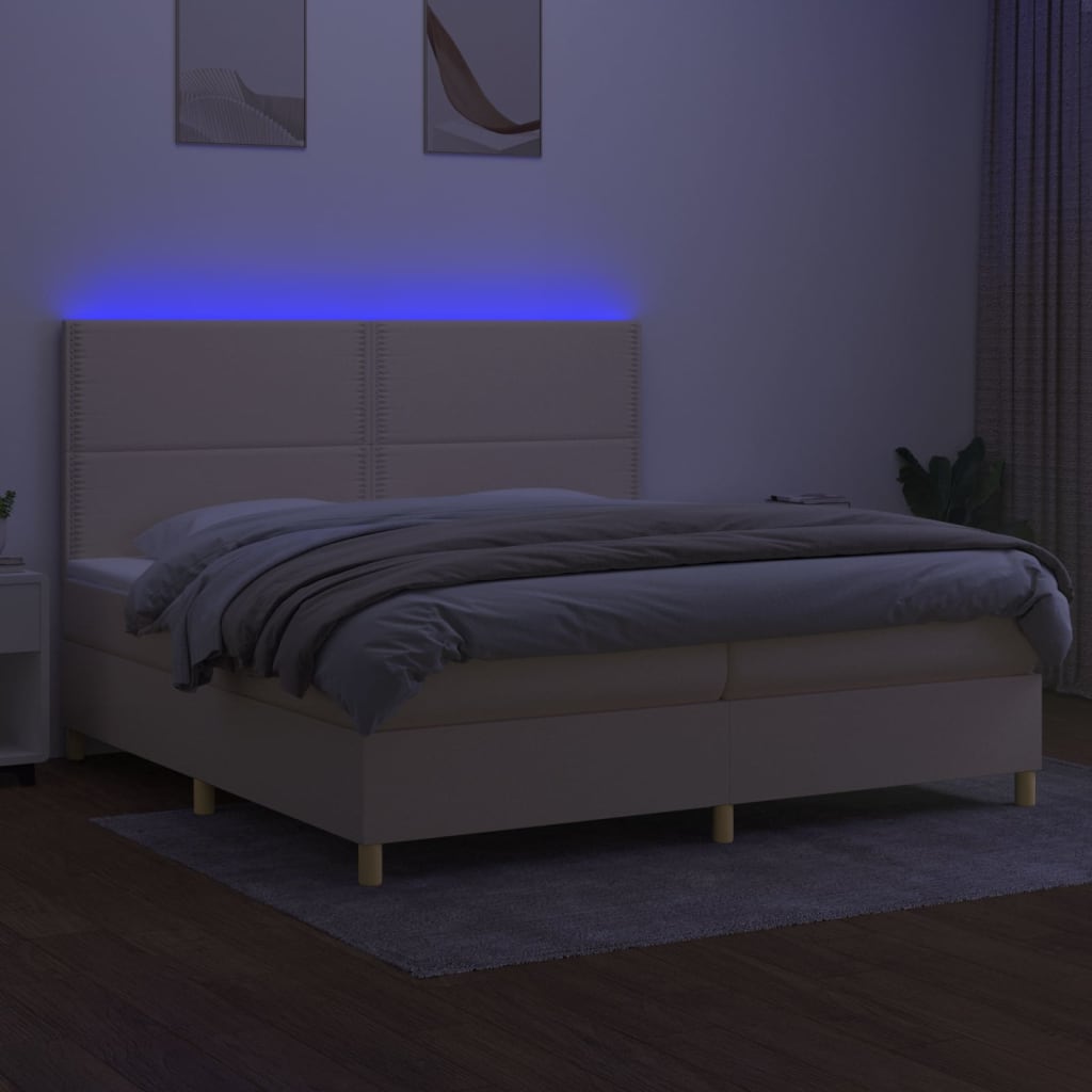 Sommier à lattes de lit et matelas et LED Crème 200x200cm Tissu - XIOS