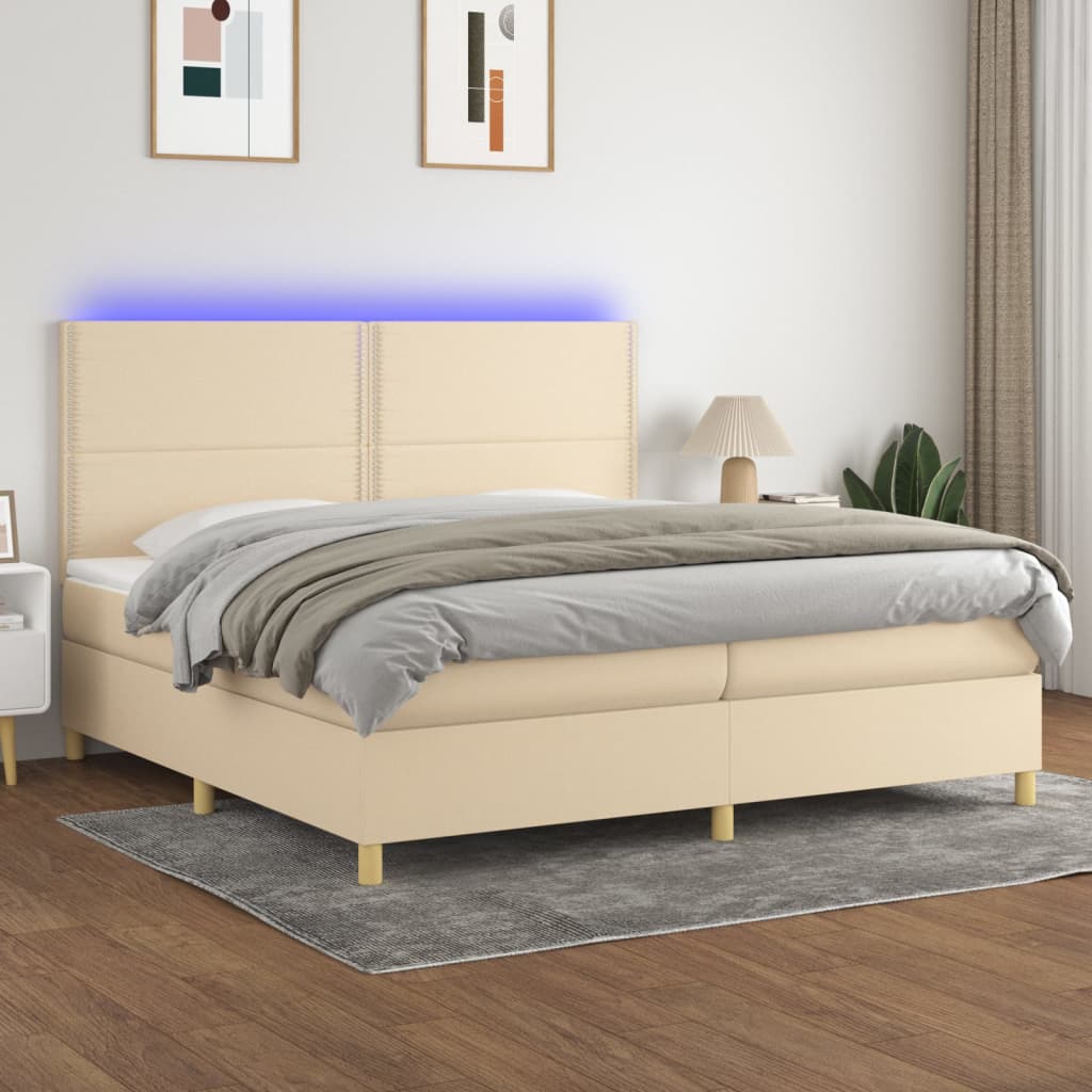 Sommier à lattes de lit et matelas et LED Crème 200x200cm Tissu - XIOS