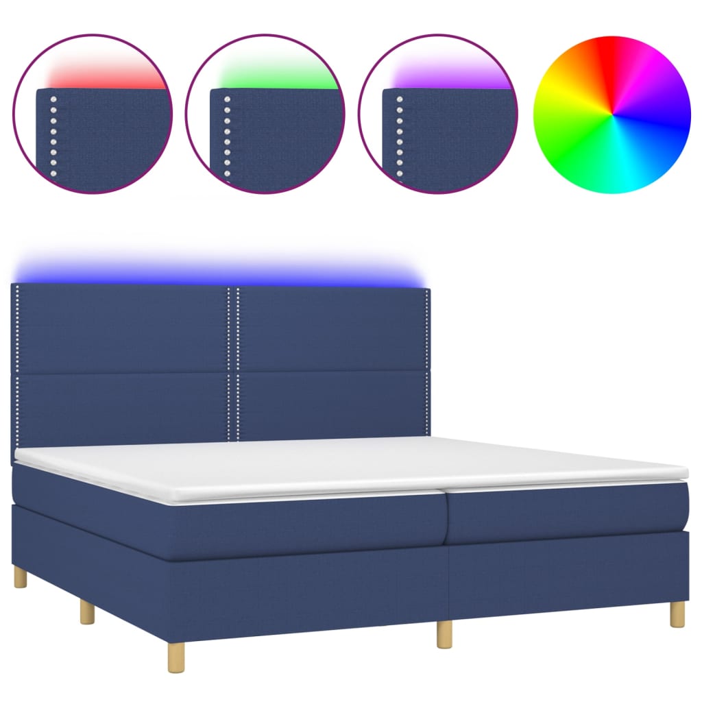 Sommier à lattes de lit et matelas et LED Bleu 200x200 cm Tissu - XIOS