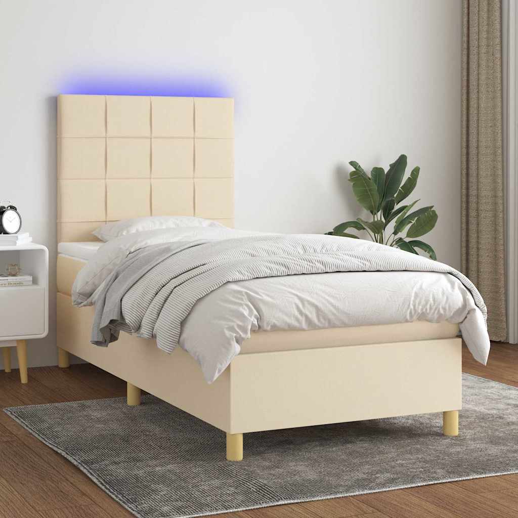 Sommier à lattes de lit et matelas et LED Crème 80x200cm Tissu