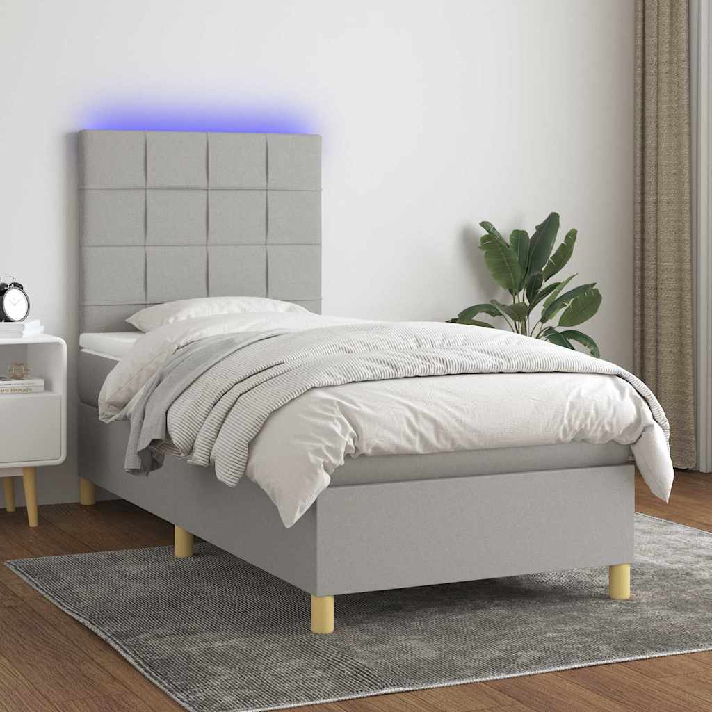 Sommier à lattes de lit et matelas et LED Gris clair 90x190cm