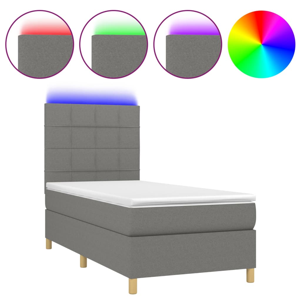 Sommier à lattes de lit et matelas et LED Gris foncé 90x190cm - XIOS