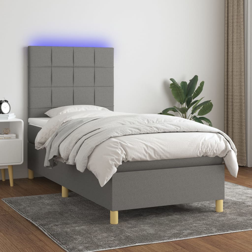 Sommier à lattes de lit et matelas et LED Gris foncé 90x190cm - XIOS