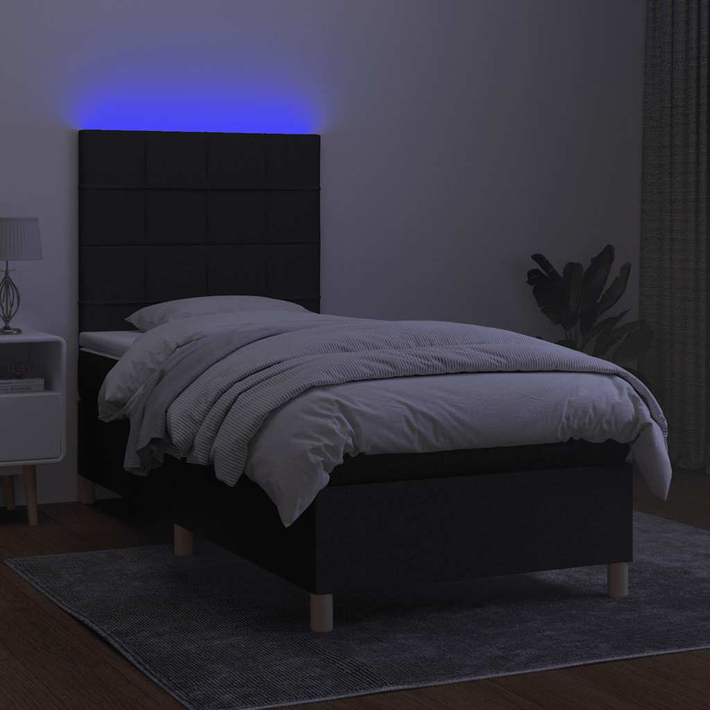 Sommier à lattes de lit et matelas et LED Noir 90x190 cm Tissu - XIOS