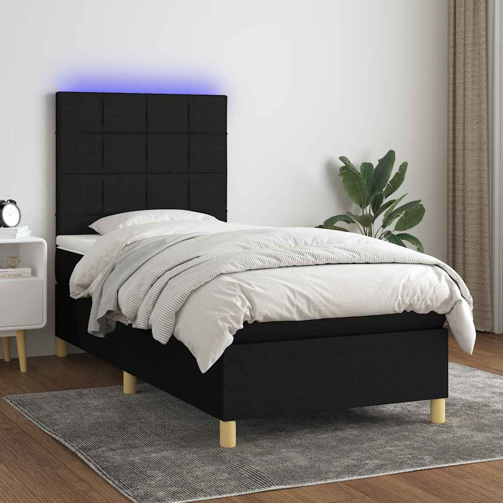 Sommier à lattes de lit et matelas et LED Noir 90x190 cm Tissu - XIOS