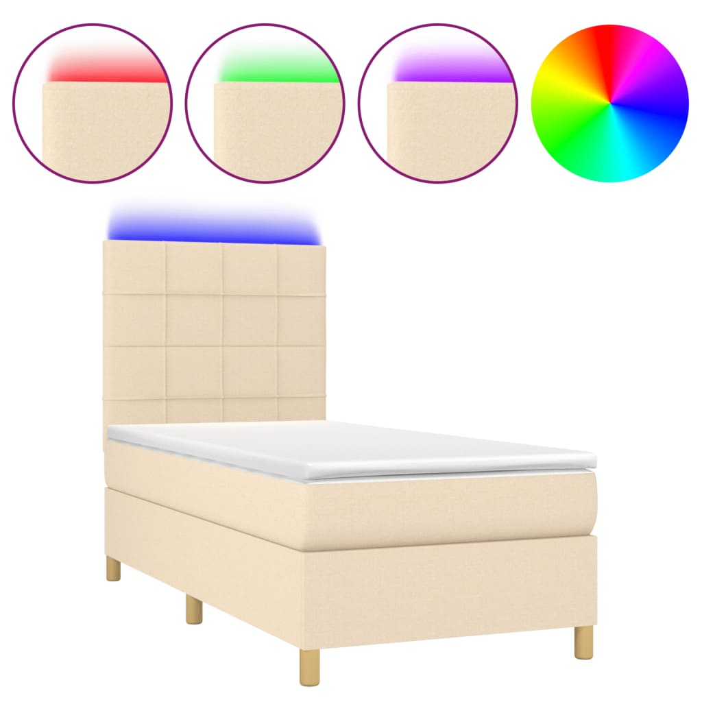 Sommier à lattes de lit et matelas et LED Crème 90x190 cm Tissu - XIOS