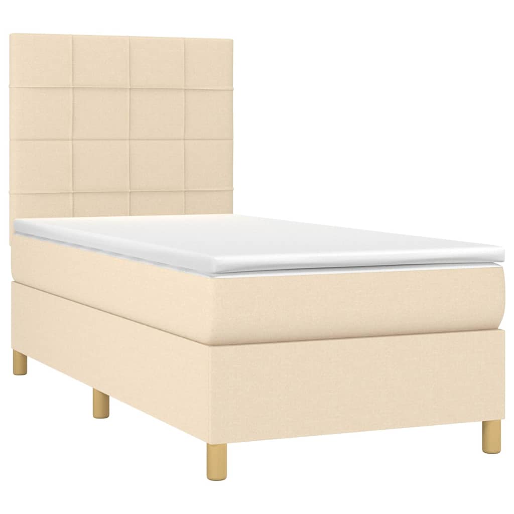 Sommier à lattes de lit et matelas et LED Crème 90x190 cm Tissu