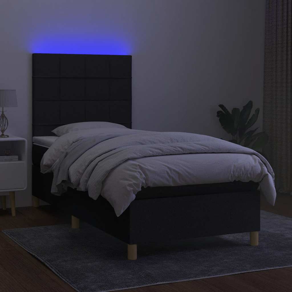 Sommier à lattes de lit et matelas et LED Noir 90x200 cm Tissu - XIOS