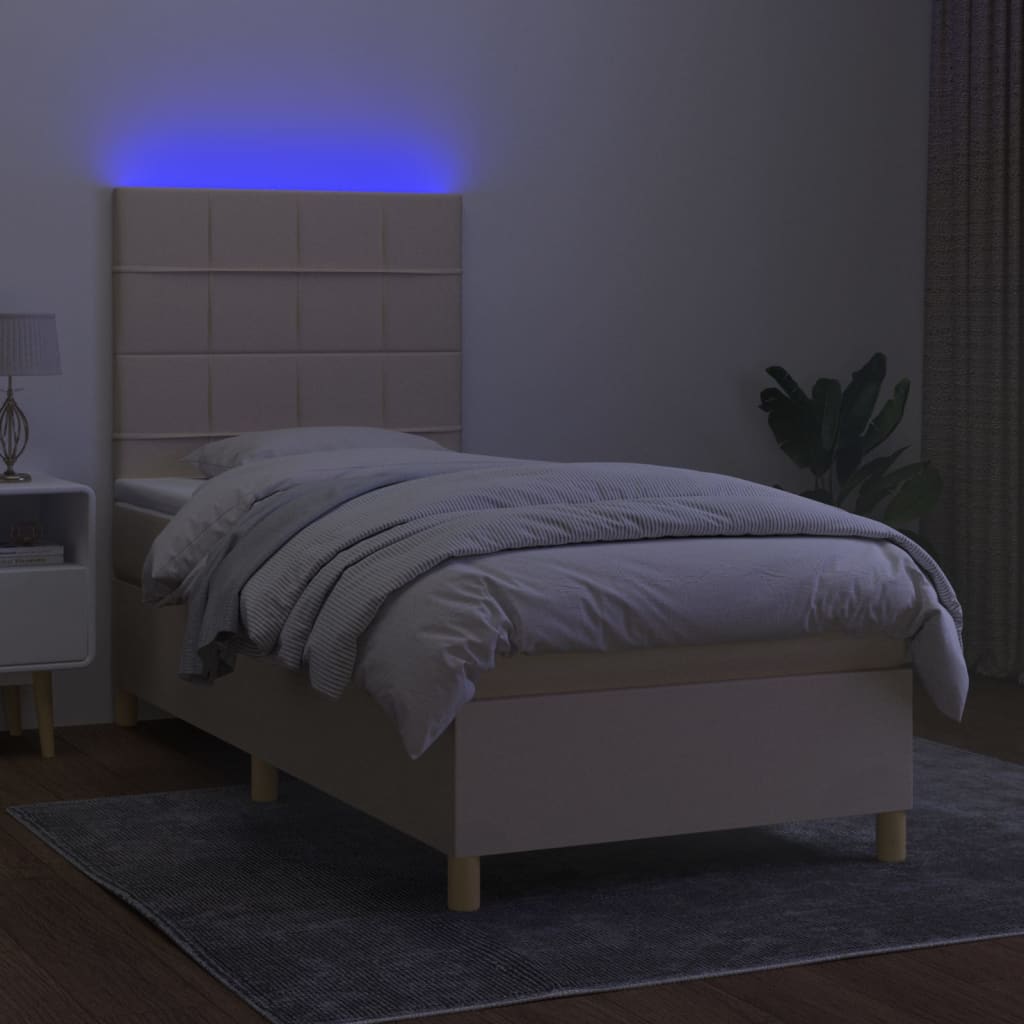Sommier à lattes de lit et matelas et LED Crème 90x200 cm Tissu - XIOS