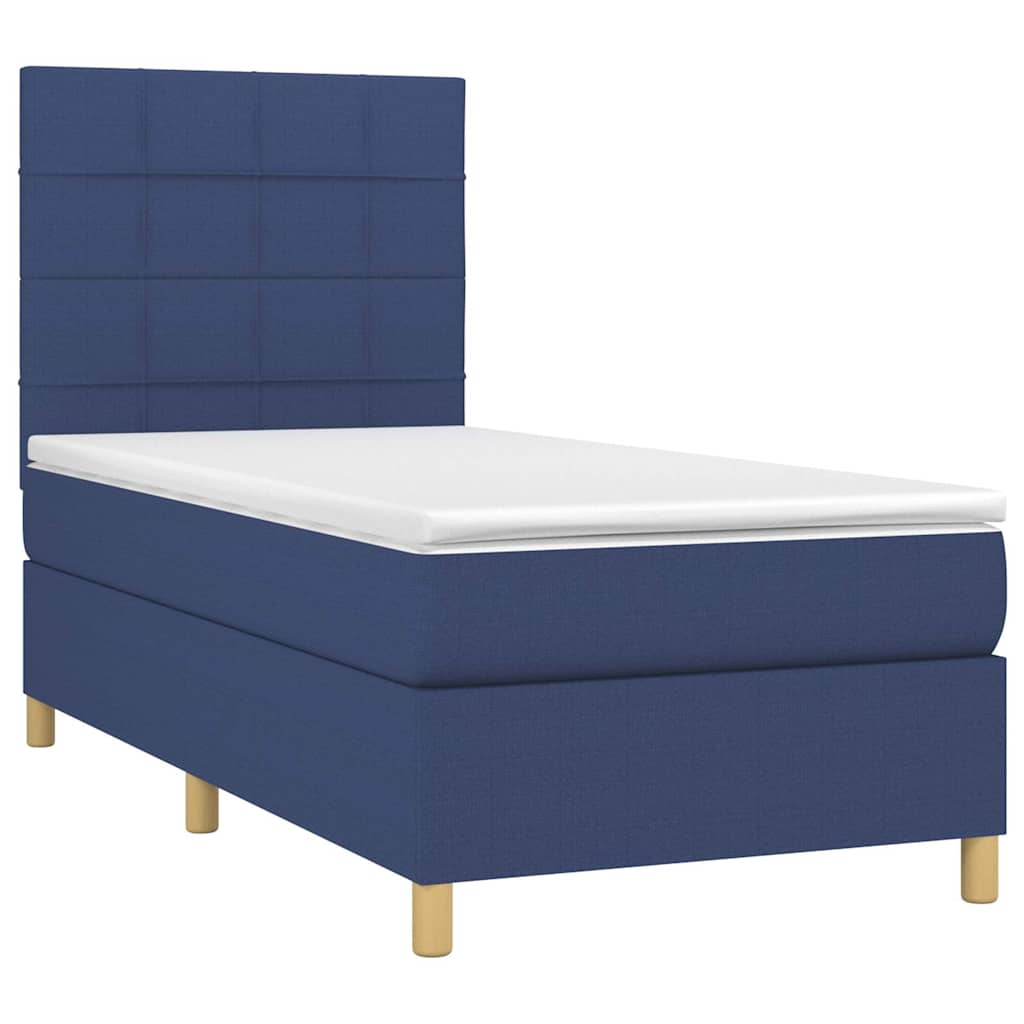 Sommier à lattes de lit et matelas et LED Bleu 90x200 cm Tissu