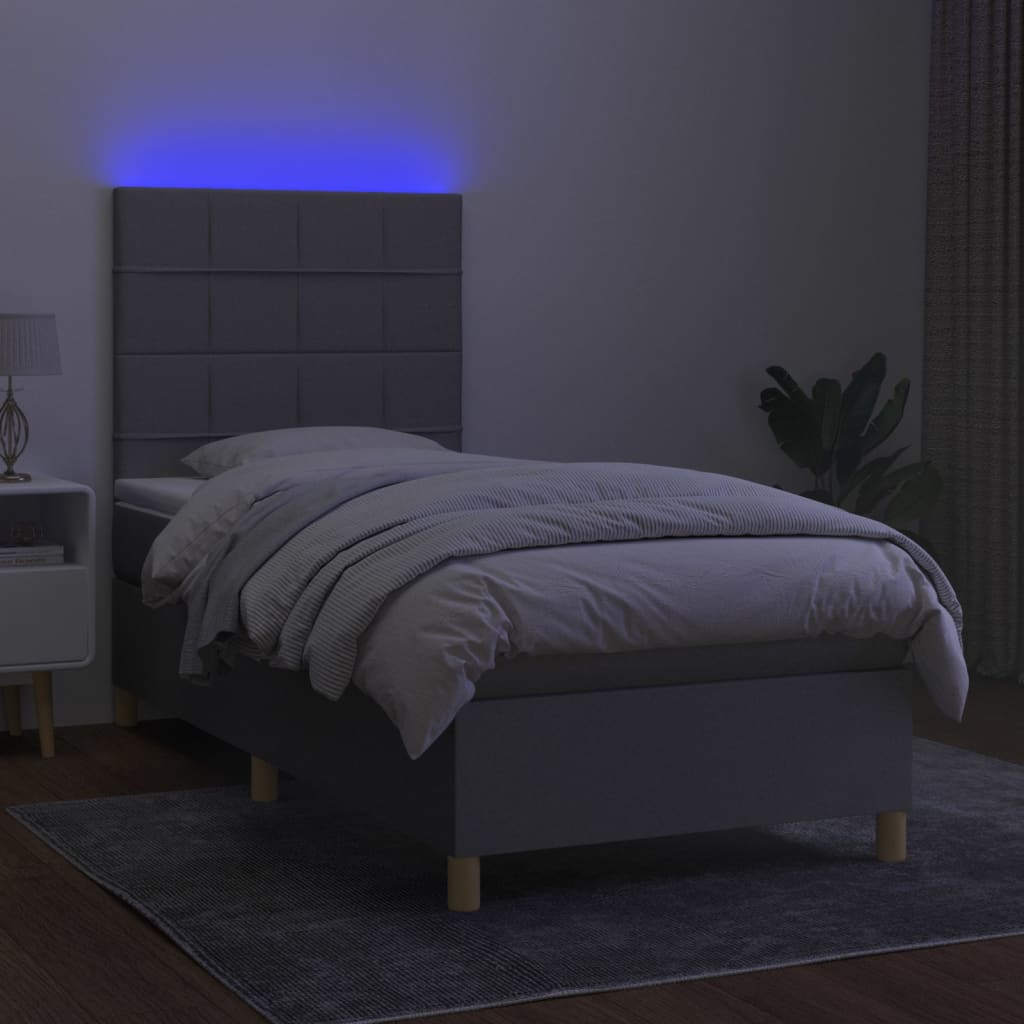Sommier à lattes de lit matelas et LED Gris clair 100x200 cm - XIOS