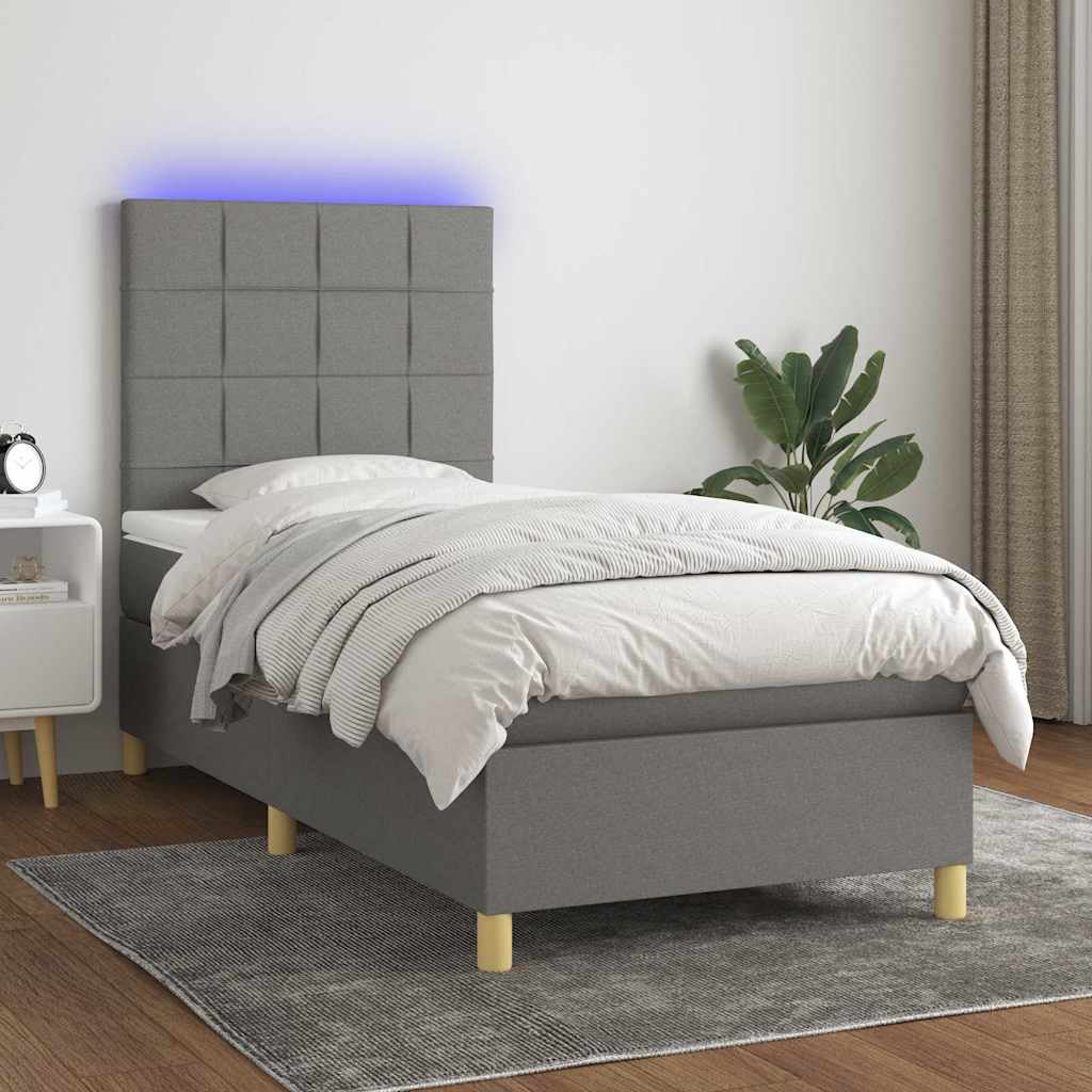 Sommier à lattes de lit et matelas et LED Gris foncé 100x200 cm