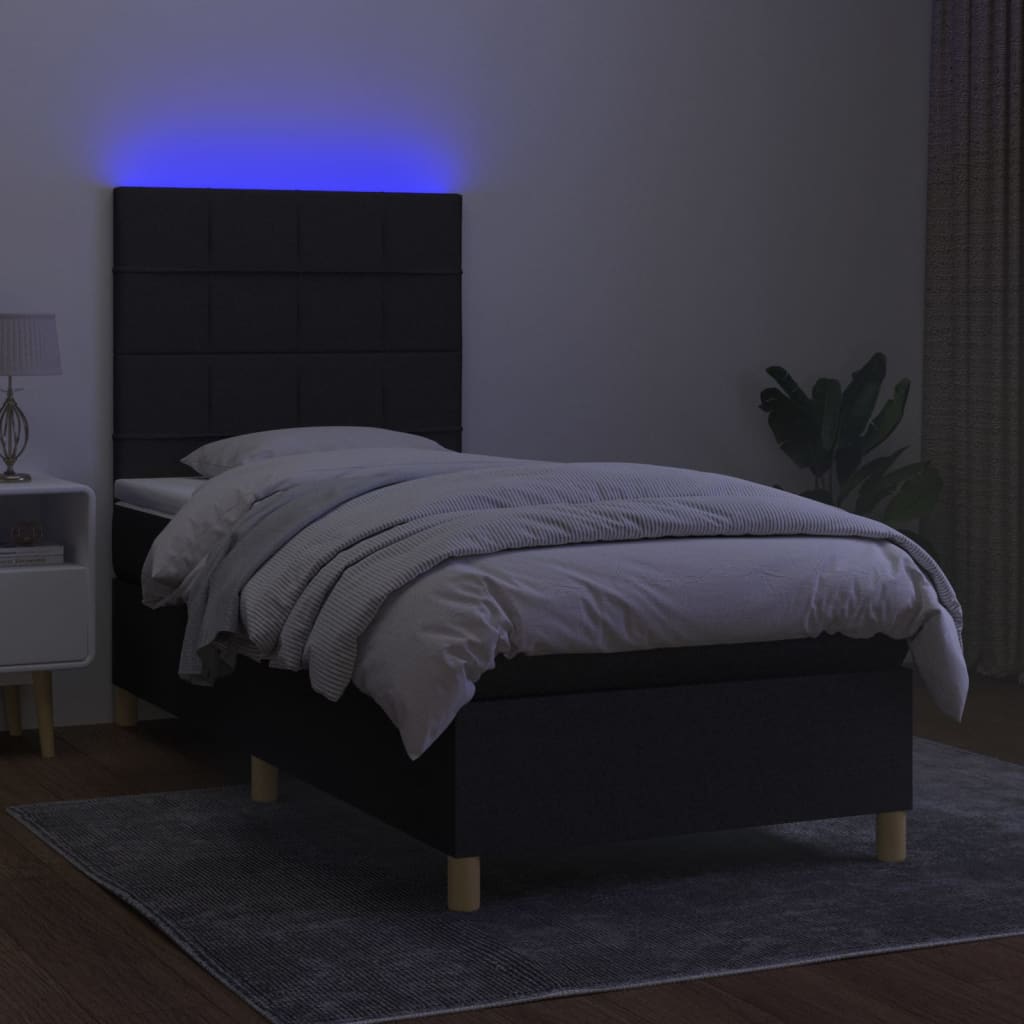 Sommier à lattes de lit et matelas et LED Noir 100x200 cm Tissu - XIOS