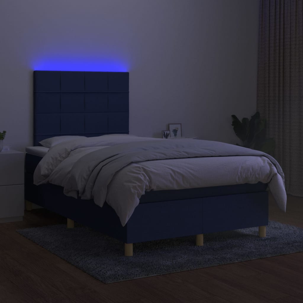 Sommier à lattes de lit et matelas et LED Bleu 120x200 cm Tissu - XIOS