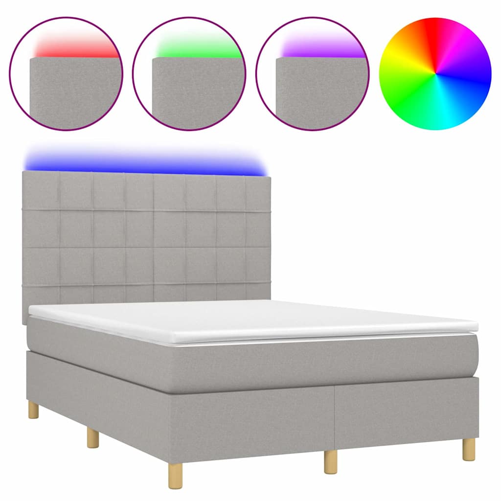 Sommier à lattes de lit et matelas et LED Gris clair 140x190 cm