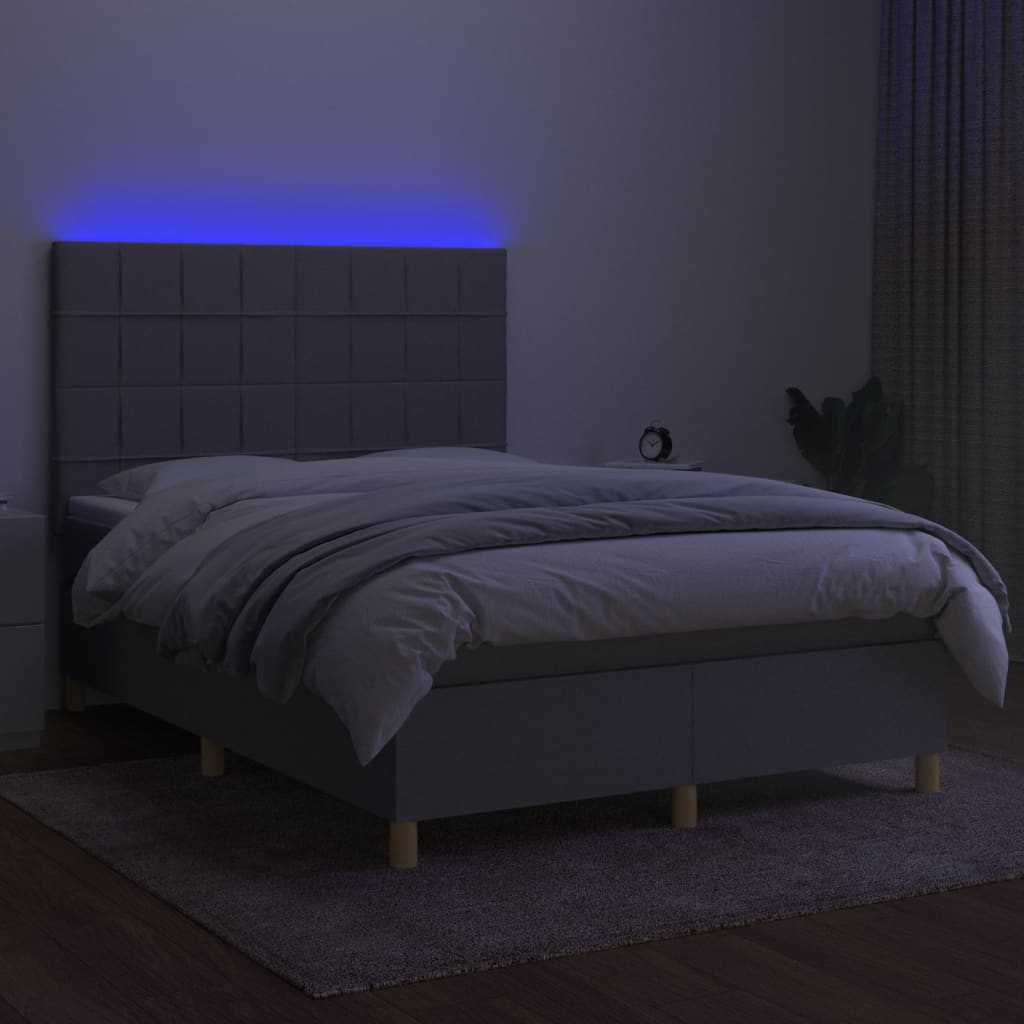 Sommier à lattes de lit et matelas et LED Gris clair 140x190 cm