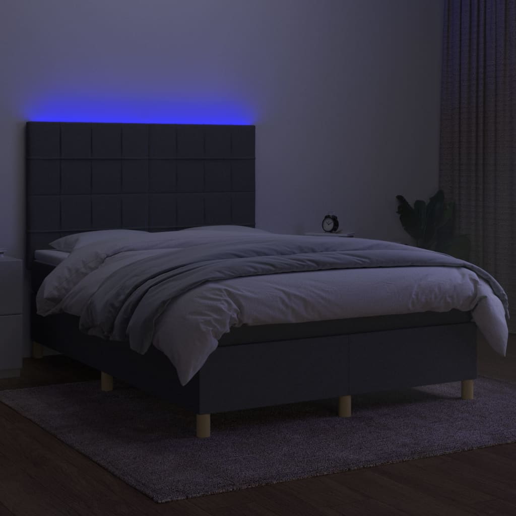 Sommier à lattes de lit et matelas et LED Gris foncé 140x190 cm - XIOS