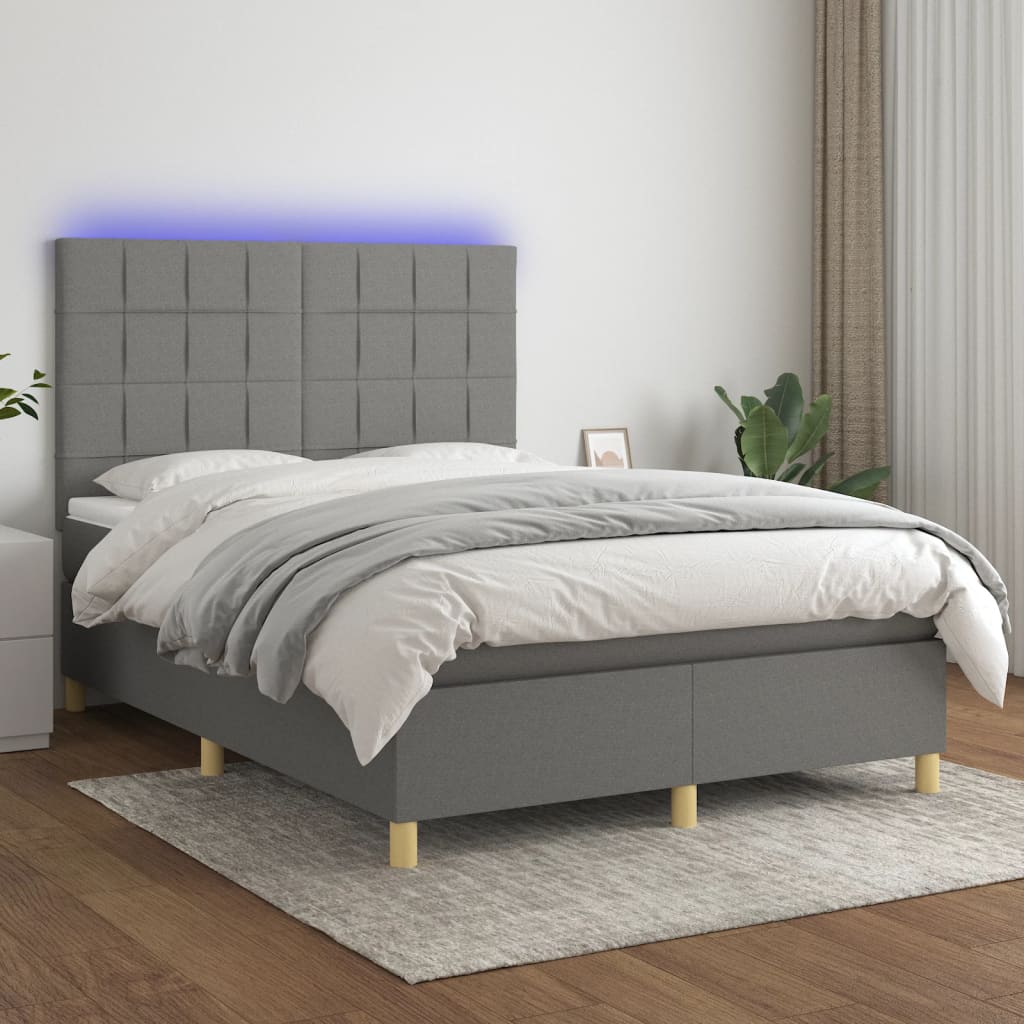 Sommier à lattes de lit et matelas et LED Gris foncé 140x190 cm - XIOS
