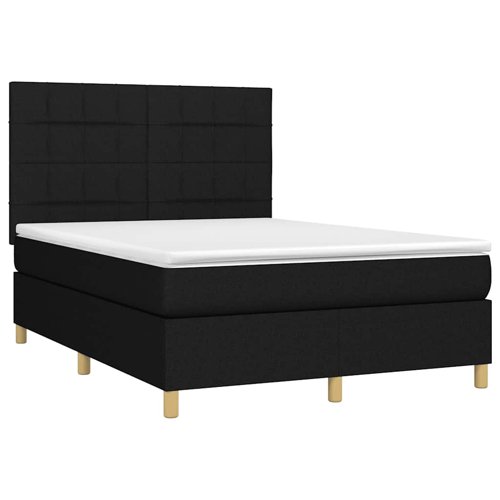 Sommier à lattes de lit et matelas et LED Noir 140x190 cm Tissu - XIOS