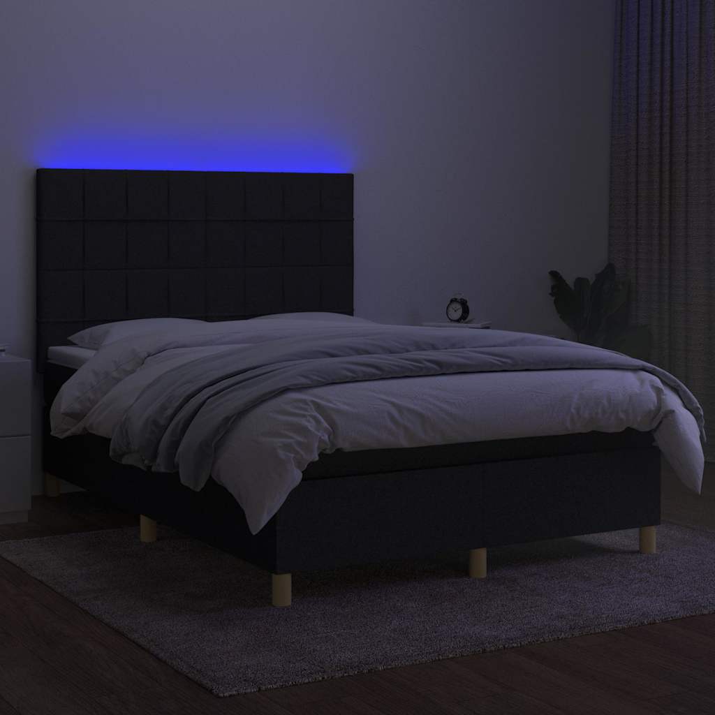 Sommier à lattes de lit et matelas et LED Noir 140x190 cm Tissu - XIOS