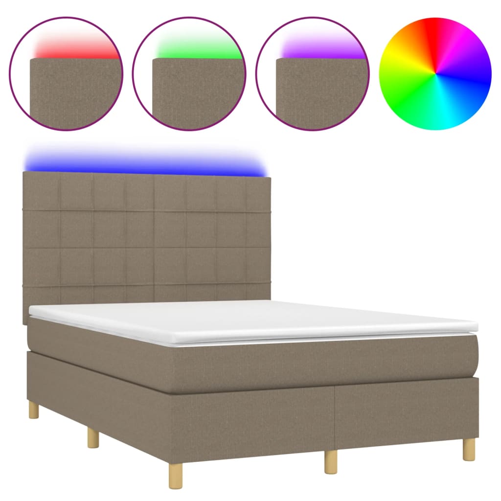 Sommier à lattes de lit et matelas et LED Taupe 140x190cm Tissu - XIOS