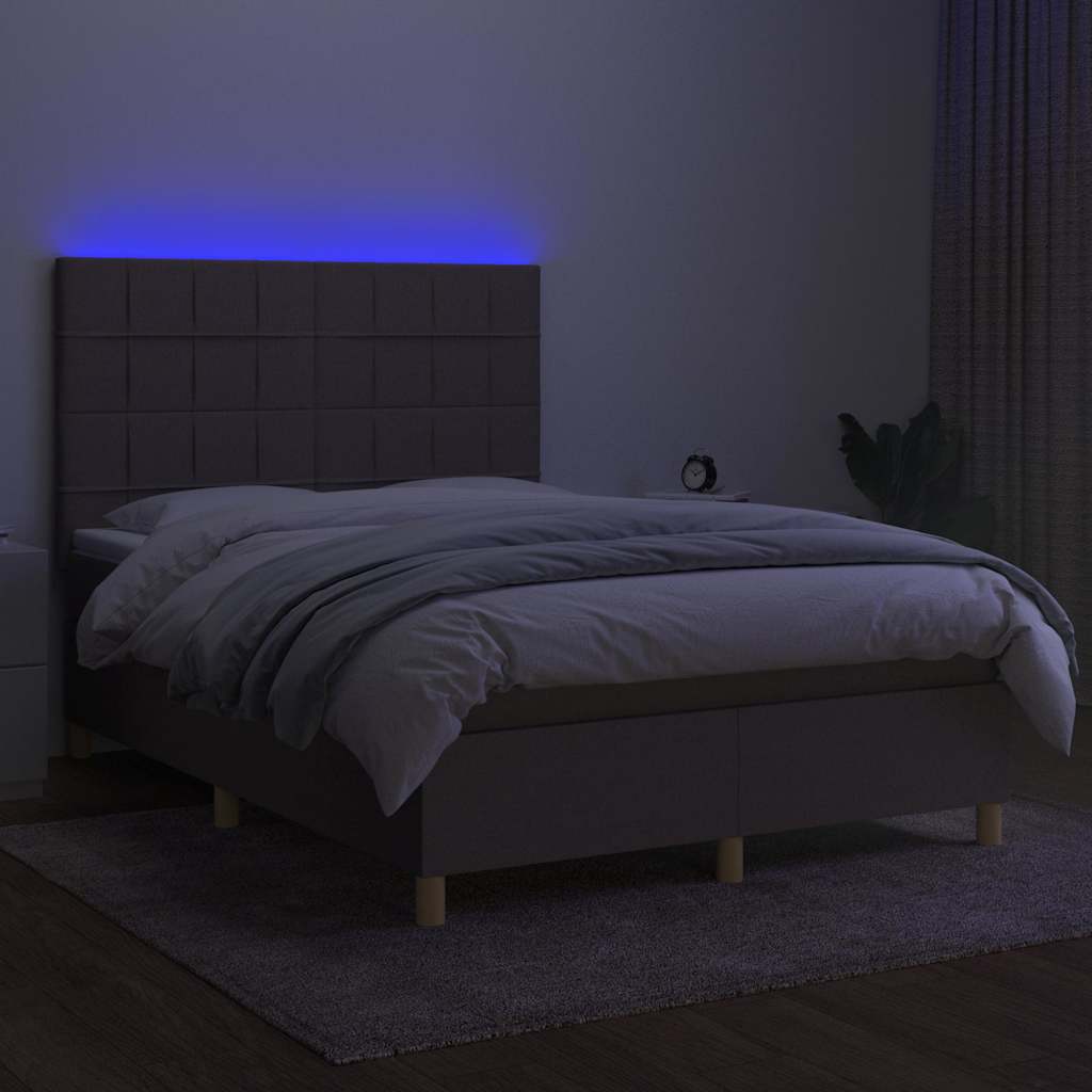 Sommier à lattes de lit et matelas et LED Taupe 140x190cm Tissu