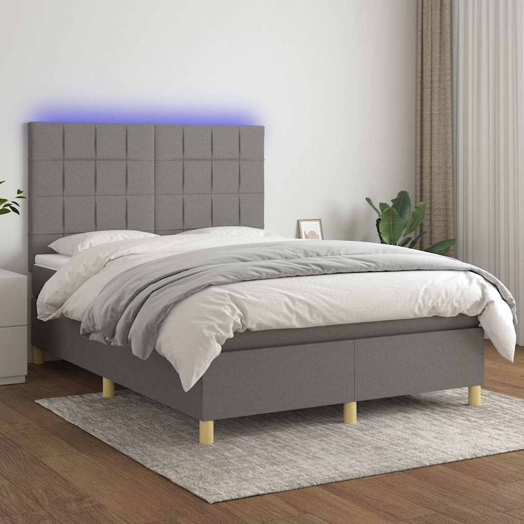 Sommier à lattes de lit et matelas et LED Gris foncé 140x200 cm