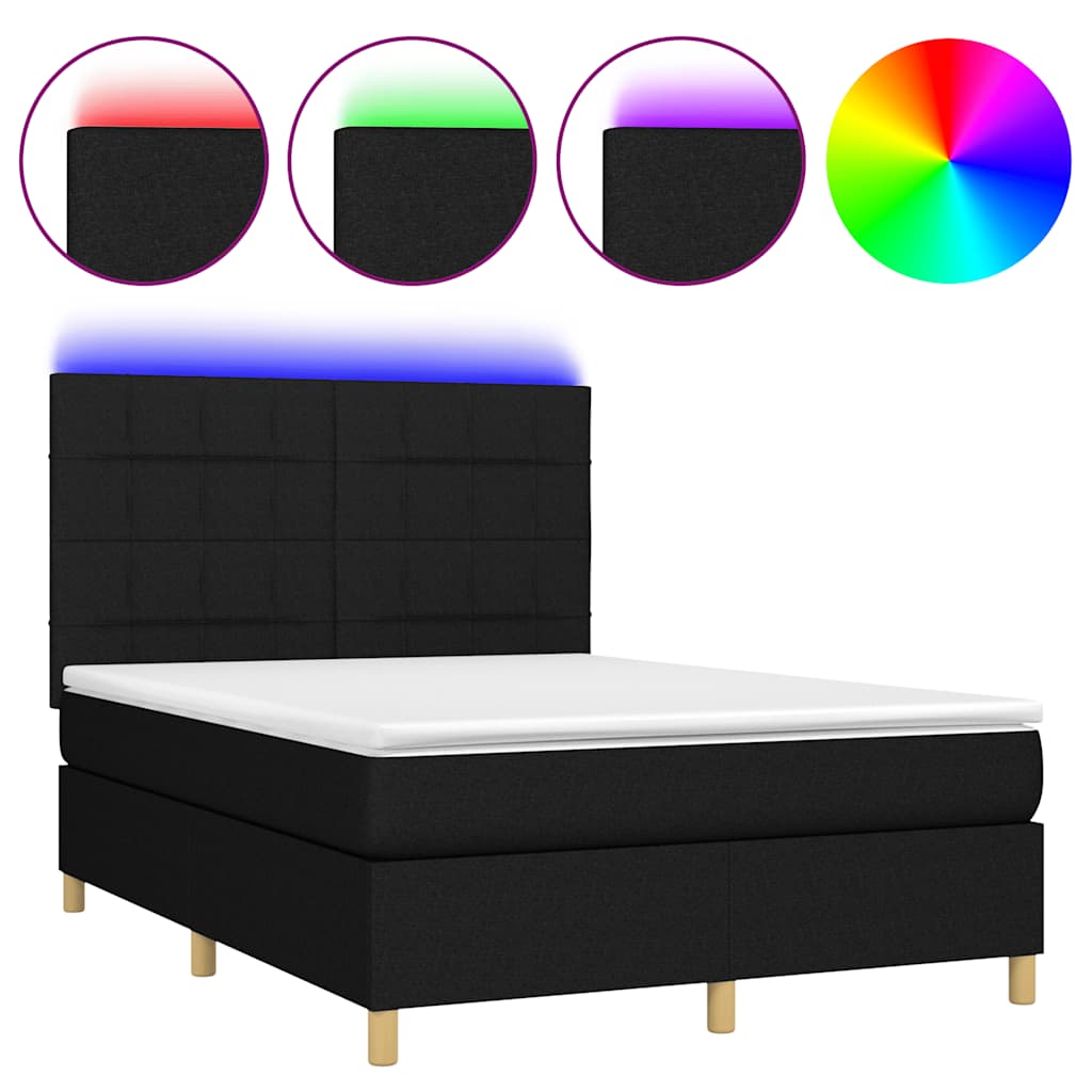 Sommier à lattes de lit et matelas et LED Noir 140x200 cm Tissu - XIOS