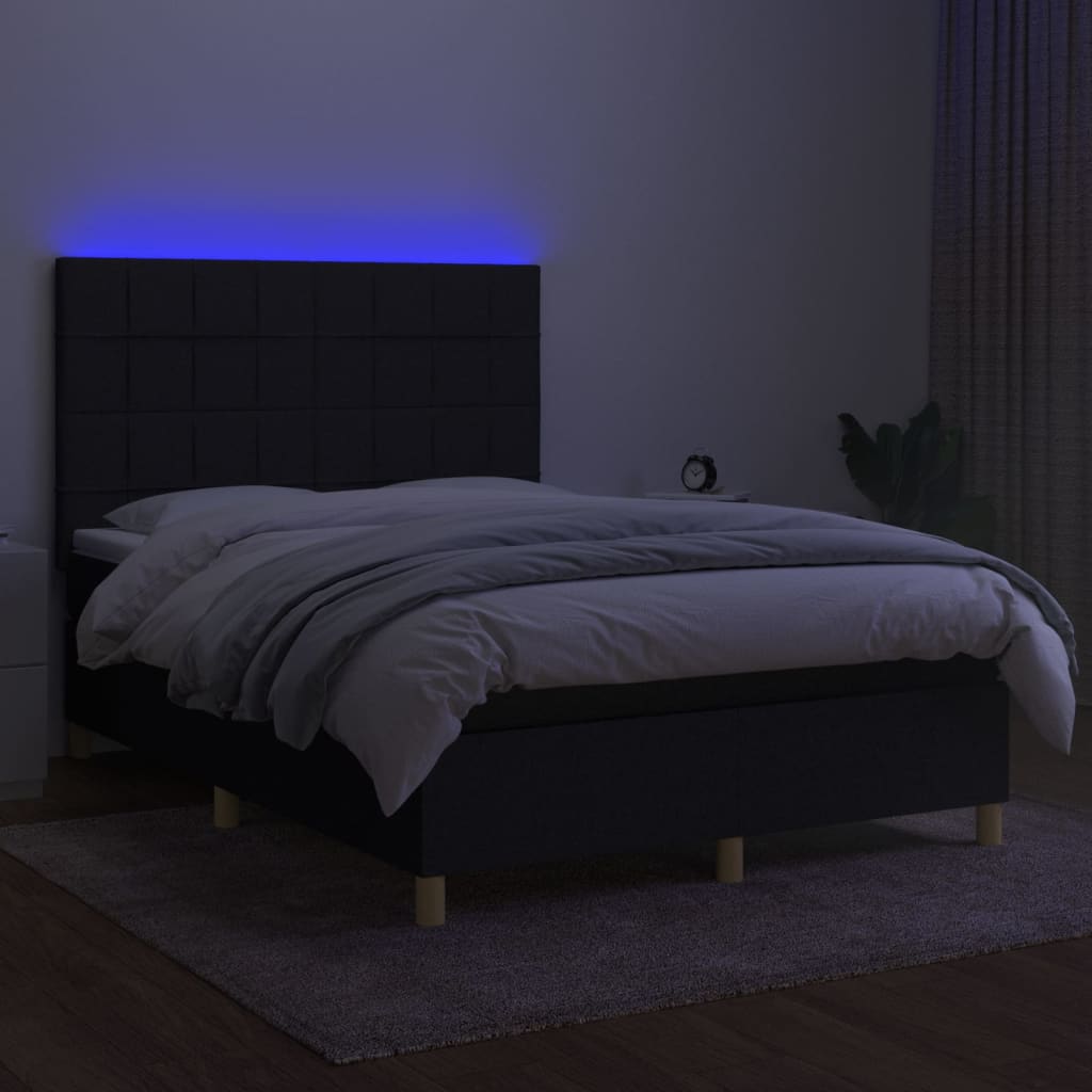 Sommier à lattes de lit et matelas et LED Noir 140x200 cm Tissu - XIOS