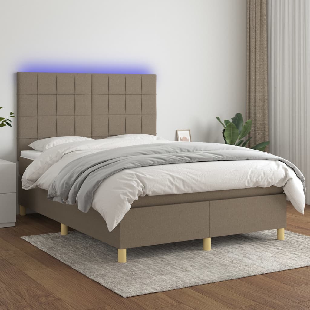 Sommier à lattes de lit et matelas et LED Taupe 140x200cm Tissu - XIOS