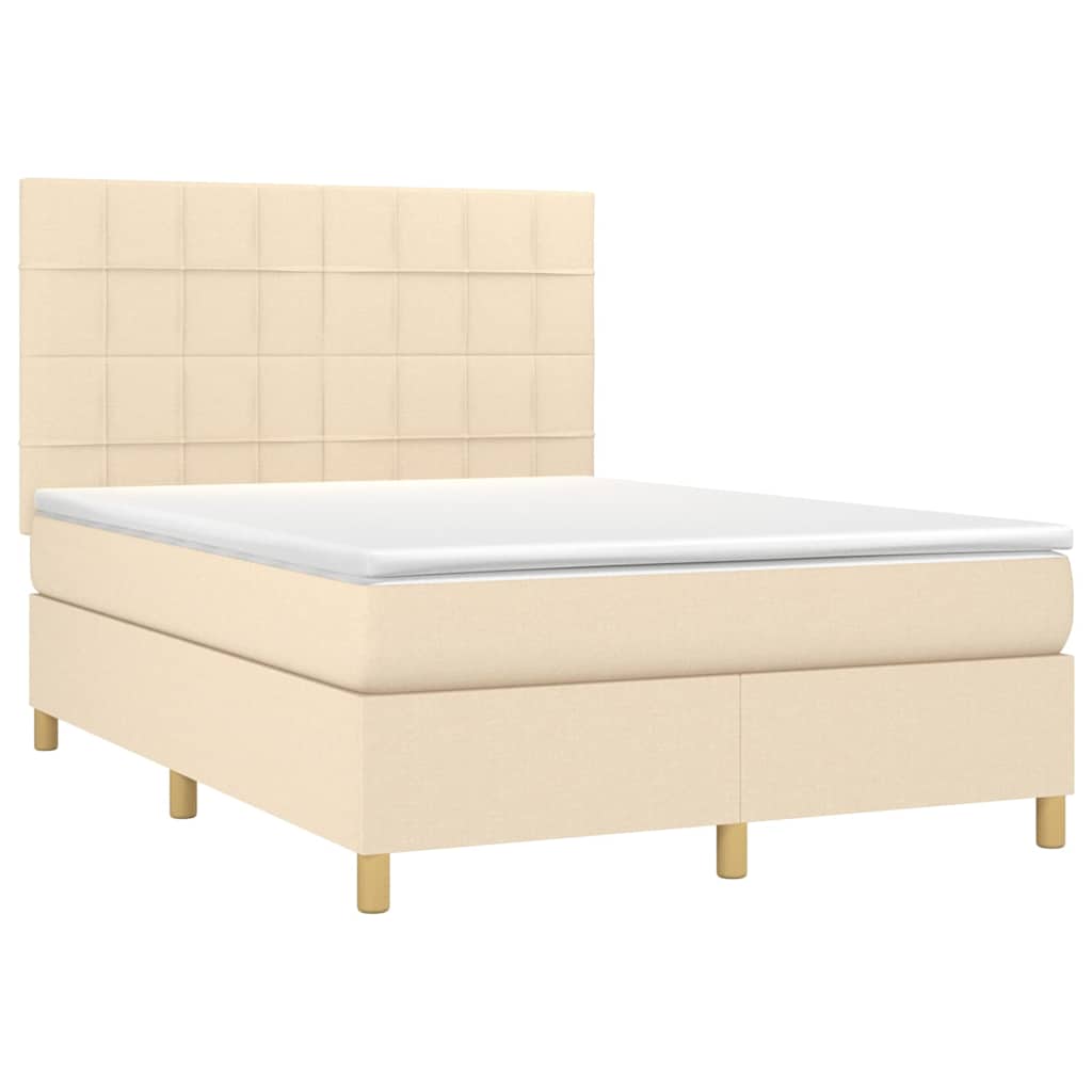 Sommier à lattes de lit et matelas et LED Crème 140x200cm Tissu