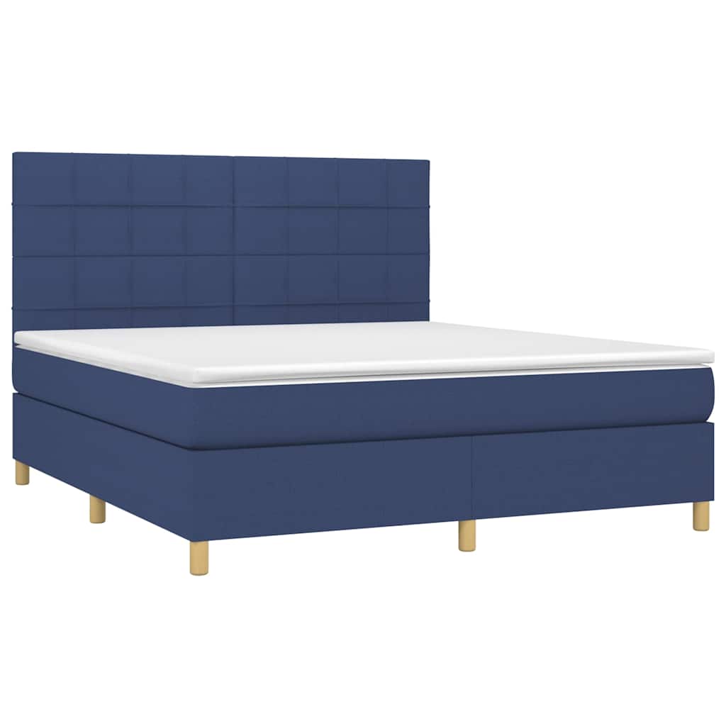 Sommier à lattes de lit et matelas et LED Bleu 160x200 cm Tissu