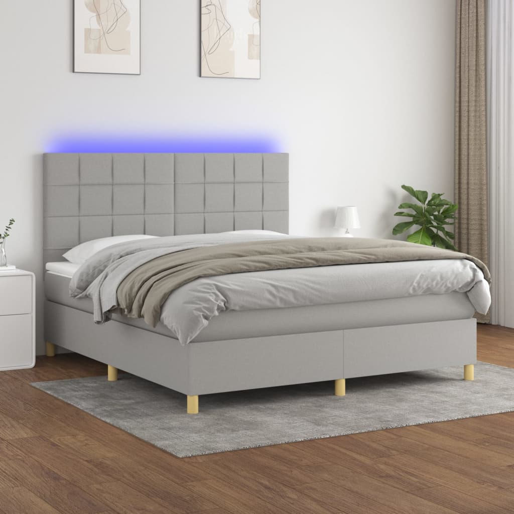 Sommier à lattes de lit et matelas et LED Gris clair 180x200 cm - XIOS