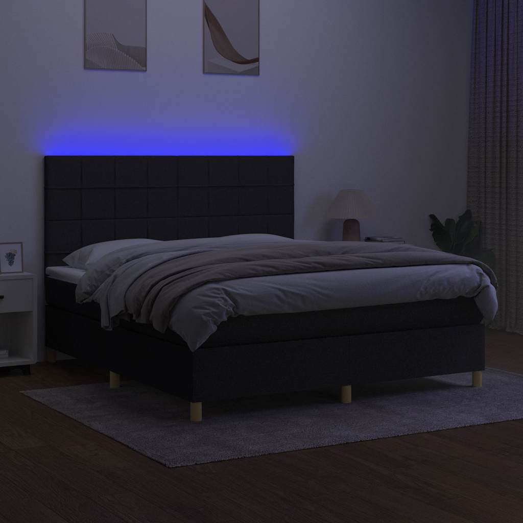 Sommier à lattes de lit et matelas et LED Noir 180x200 cm Tissu - XIOS