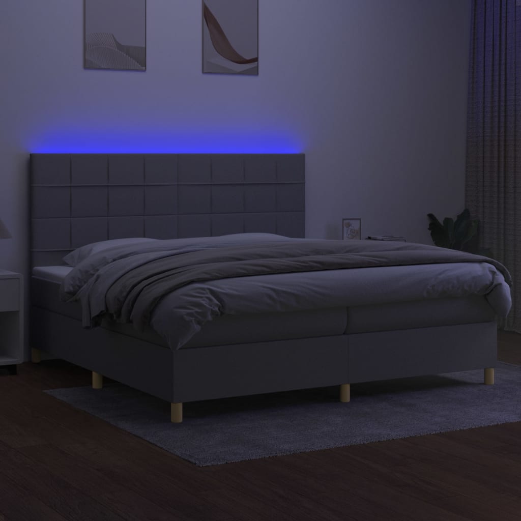 Sommier à lattes de lit matelas et LED Gris clair 200x200 cm - XIOS