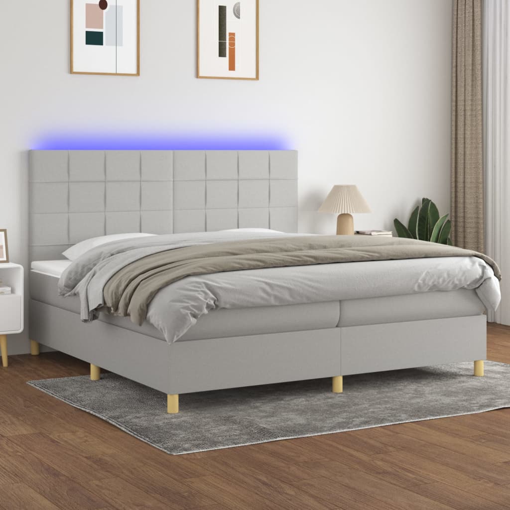 Sommier à lattes de lit matelas et LED Gris clair 200x200 cm - XIOS