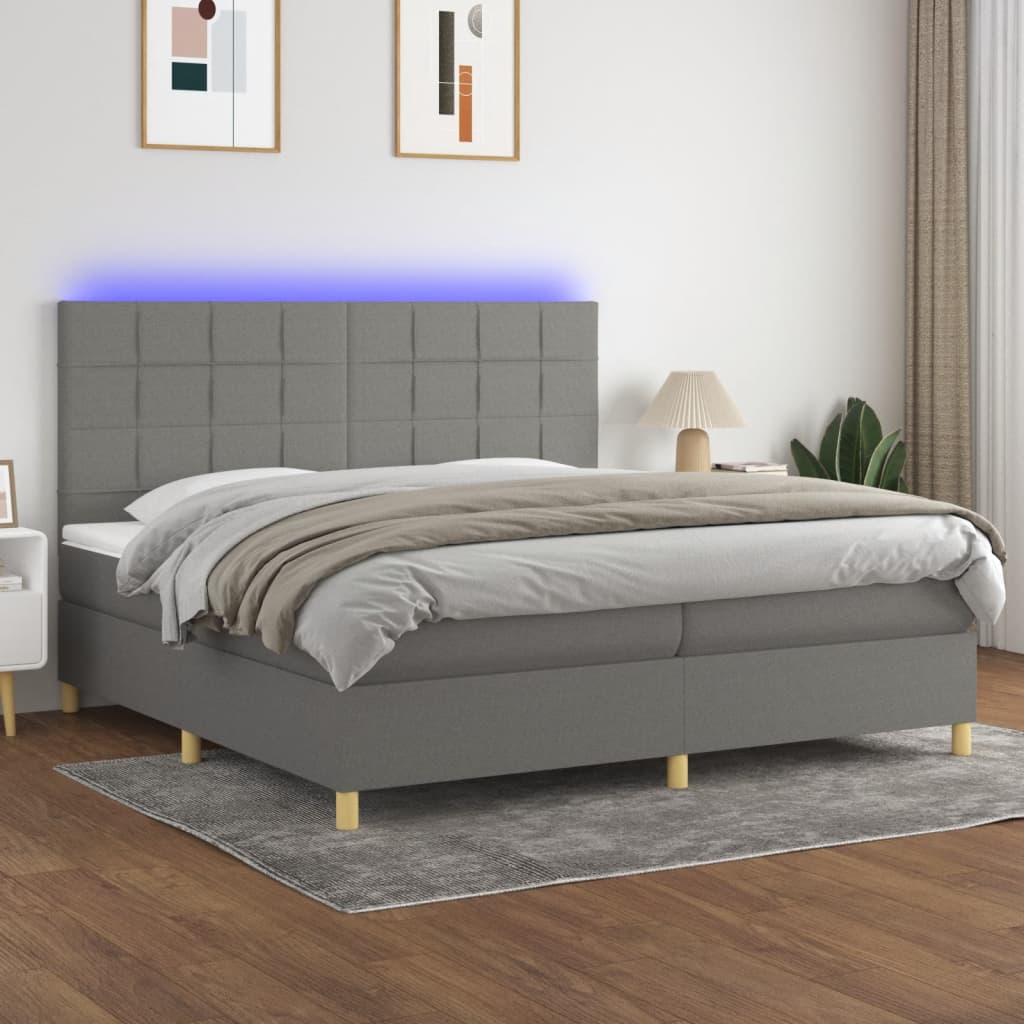 Sommier à lattes de lit et matelas et LED Gris foncé 200x200 cm - XIOS