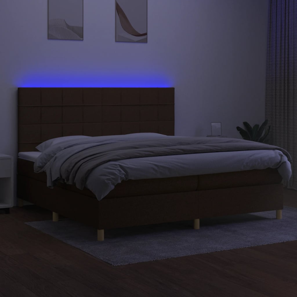 Sommier à lattes de lit matelas et LED Marron foncé 200x200 cm - XIOS
