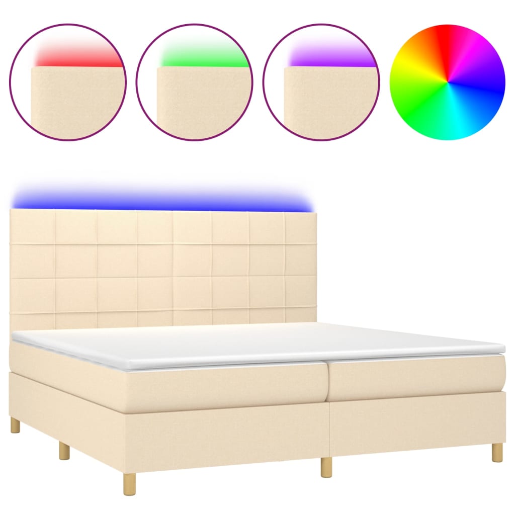 Sommier à lattes de lit et matelas et LED Crème 200x200cm Tissu - XIOS