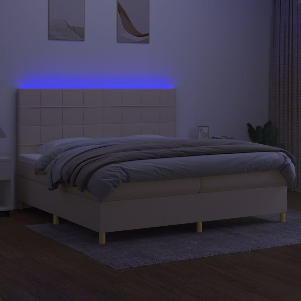 Sommier à lattes de lit et matelas et LED Crème 200x200cm Tissu - XIOS