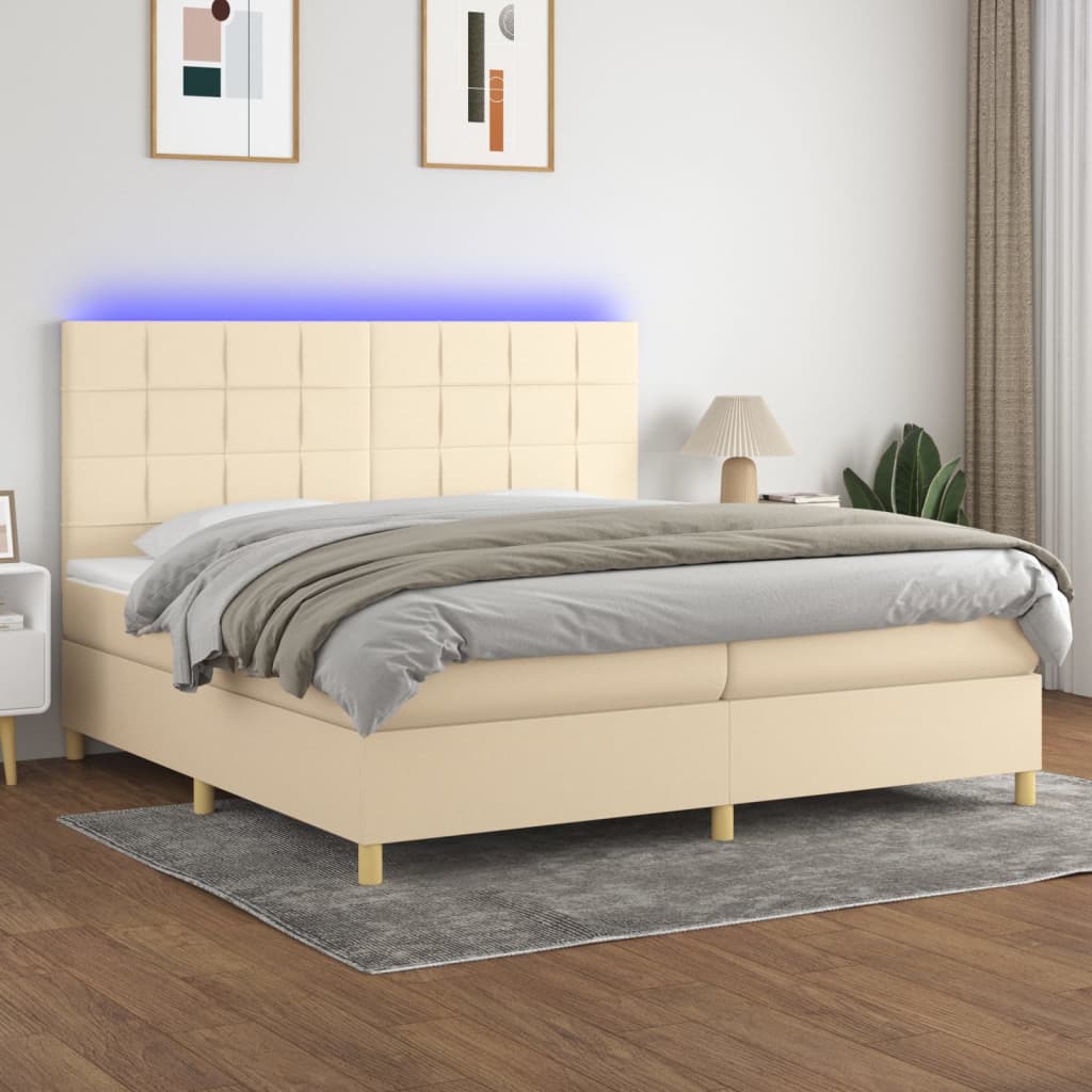 Sommier à lattes de lit et matelas et LED Crème 200x200cm Tissu - XIOS
