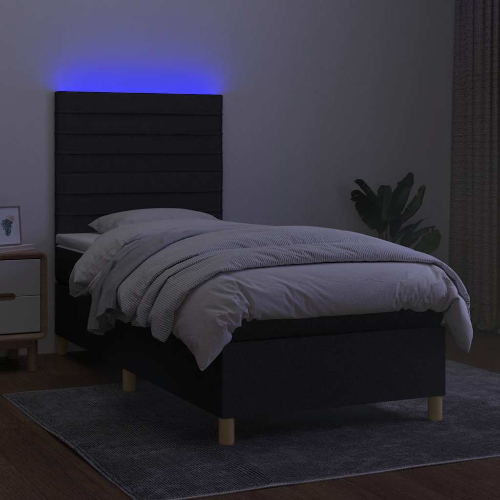 Sommier à lattes de lit et matelas et LED Noir 80x200cm Tissu - XIOS